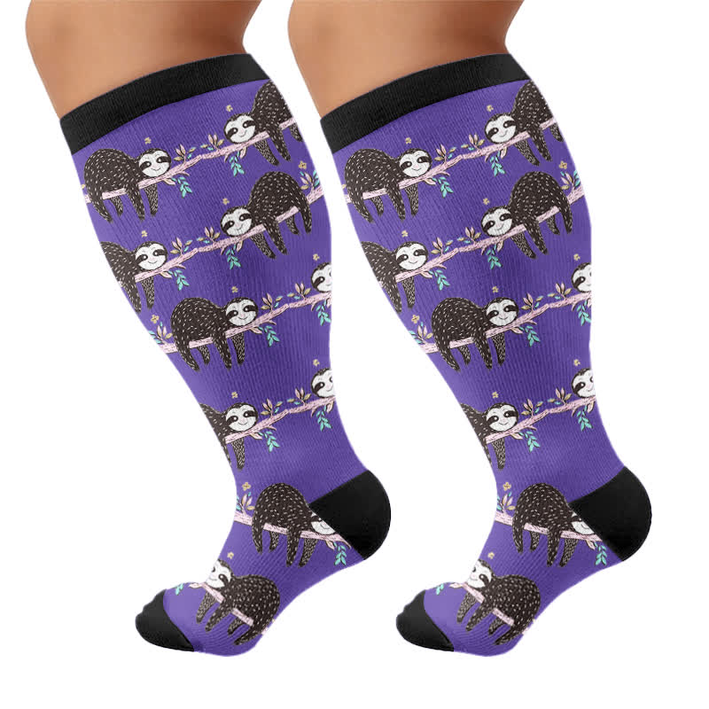 Chaussettes de compression grandes tailles à motif paresseux botanique - image 8