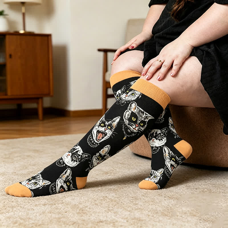 Chaussettes de compression grandes tailles Black Orange Cat - Orange - 4XL - image 3