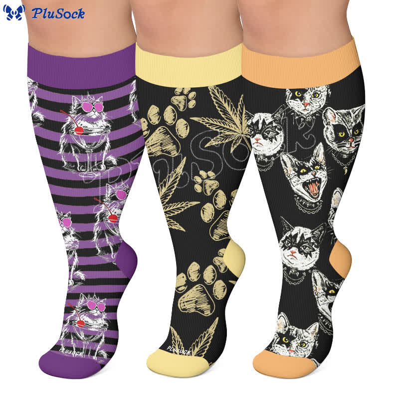 Chaussettes de compression grandes tailles Black Orange Cat - image 0