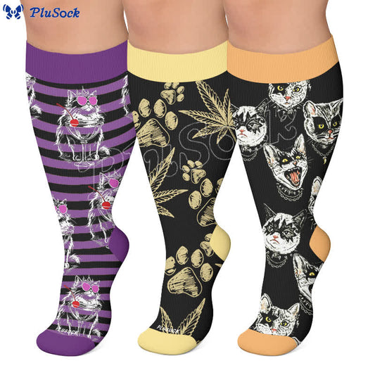 Chaussettes de compression grandes tailles Black Orange Cat - image 0