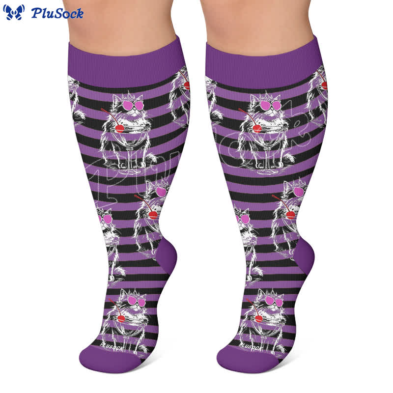 Chaussettes de compression grandes tailles Black Orange Cat - image 4