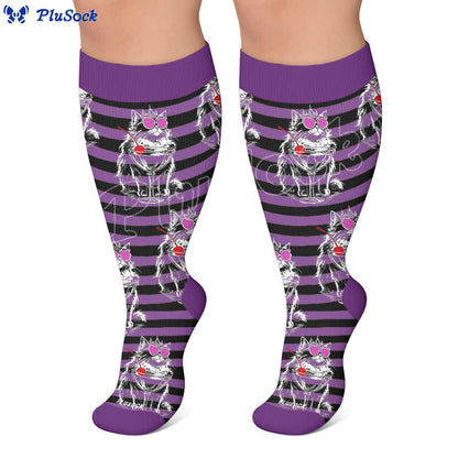Chaussettes de compression grandes tailles Black Orange Cat - image 4