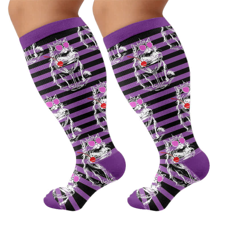 Chaussettes de compression grandes tailles Black Orange Cat - image 8
