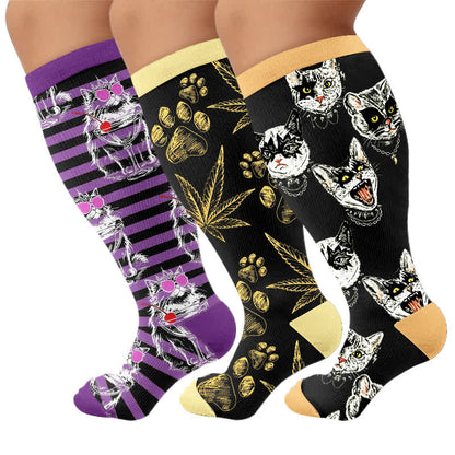 Chaussettes de compression grandes tailles Black Orange Cat - image 7