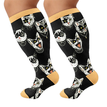 Chaussettes de compression grandes tailles Black Orange Cat - image 10