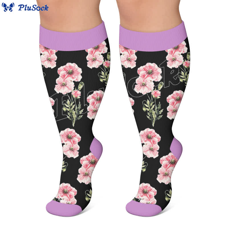 Chaussettes de compression à fleurs rose poudré grandes tailles - image 5