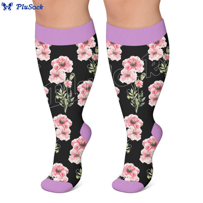 Chaussettes de compression à fleurs rose poudré grandes tailles - image 5