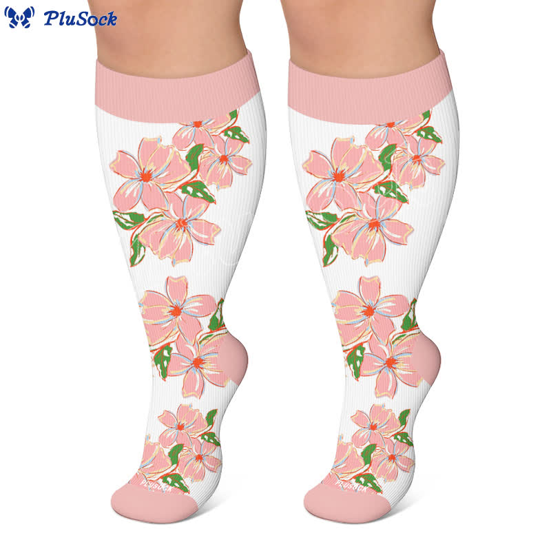 Chaussettes de compression à fleurs rose poudré grandes tailles - image 4