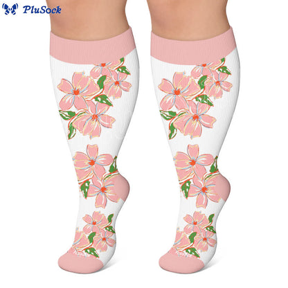 Chaussettes de compression à fleurs rose poudré grandes tailles - image 4