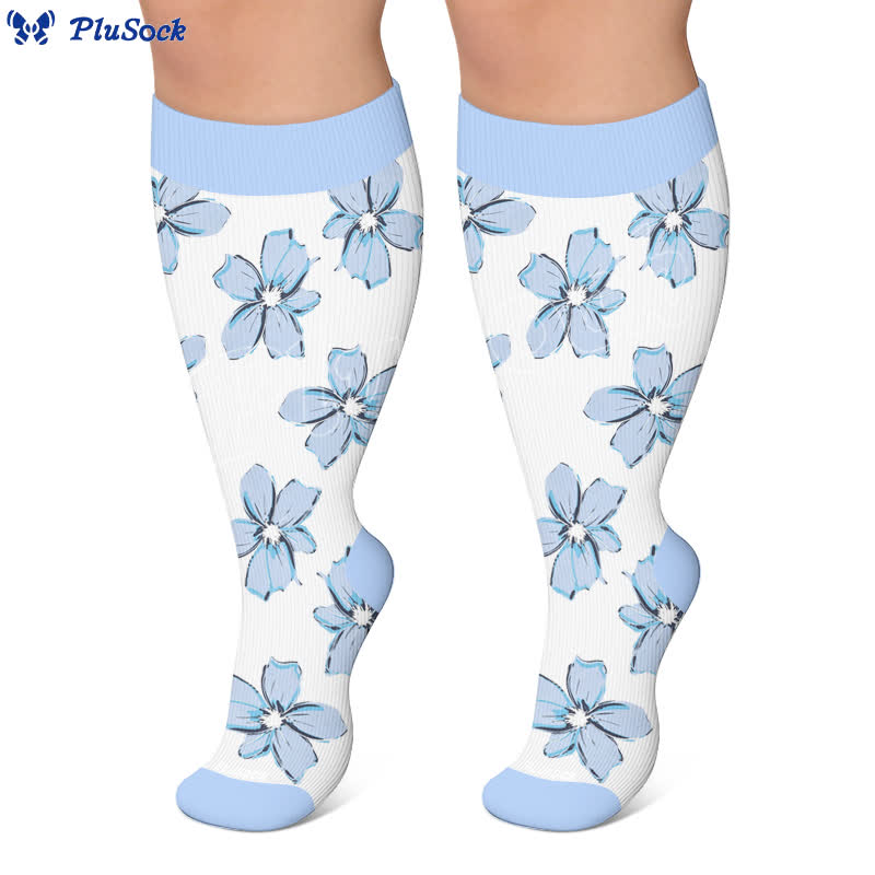 Chaussettes de compression à fleurs rose poudré grandes tailles - image 6