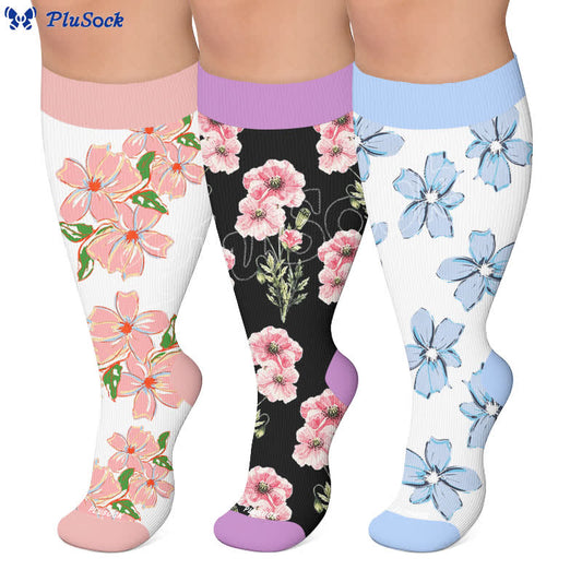 Chaussettes de compression à fleurs rose poudré grandes tailles - image 0