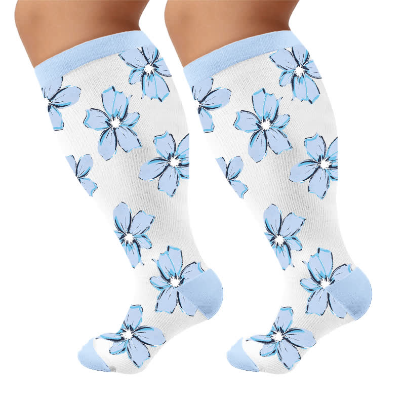 Chaussettes de compression à fleurs rose poudré grandes tailles - image 10