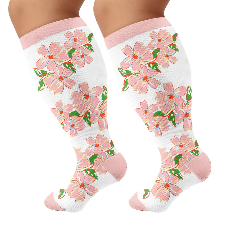 Chaussettes de compression à fleurs rose poudré grandes tailles - image 8