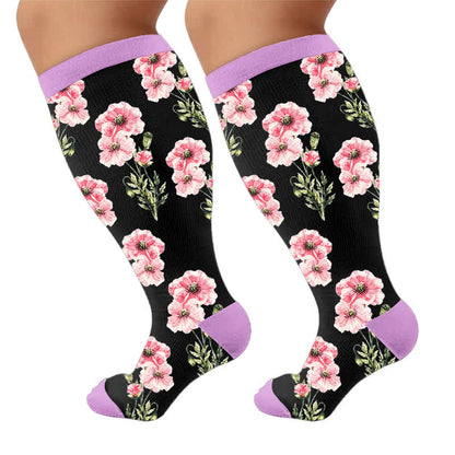 Chaussettes de compression à fleurs rose poudré grandes tailles - image 9