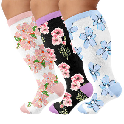 Chaussettes de compression à fleurs rose poudré grandes tailles - image 7