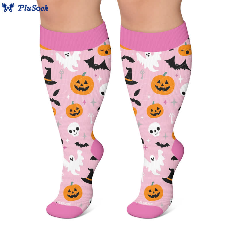 Chaussettes de compression grandes tailles à motif citrouille, chat et fantôme - image 7