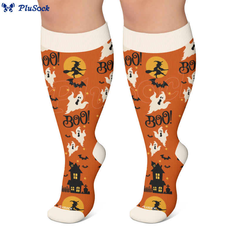 Chaussettes de compression grandes tailles à motif citrouille, chat et fantôme - image 6