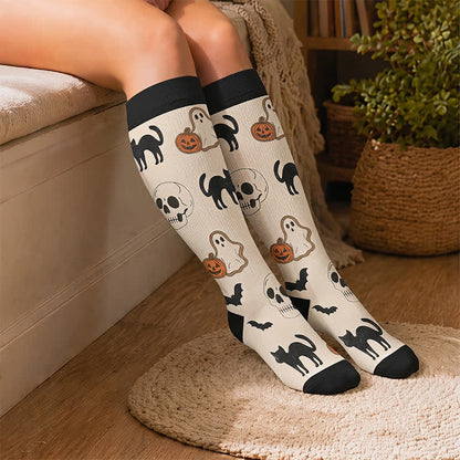 Chaussettes de compression grande taille Halloween citrouille chat fantôme - image 2