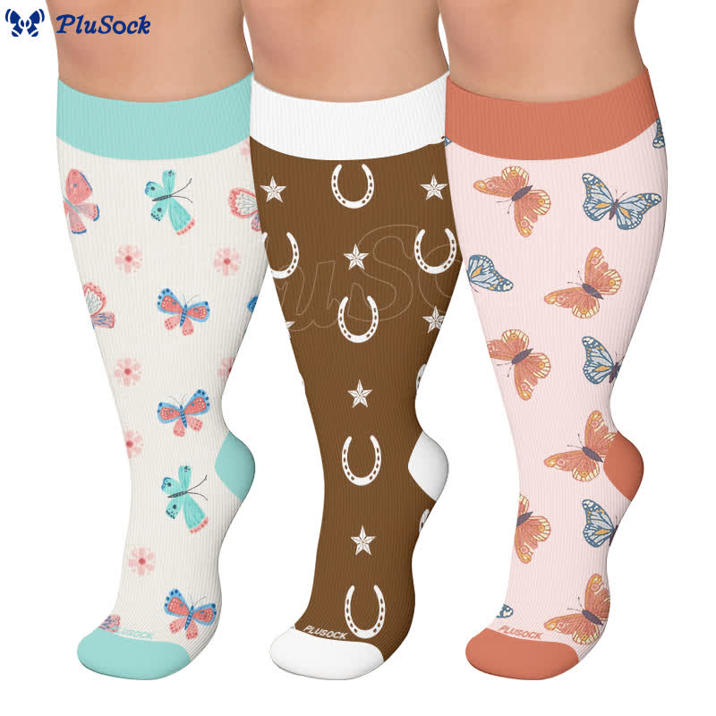 Chaussettes de compression papillon porte-bonheur fer à cheval grande taille - image 0