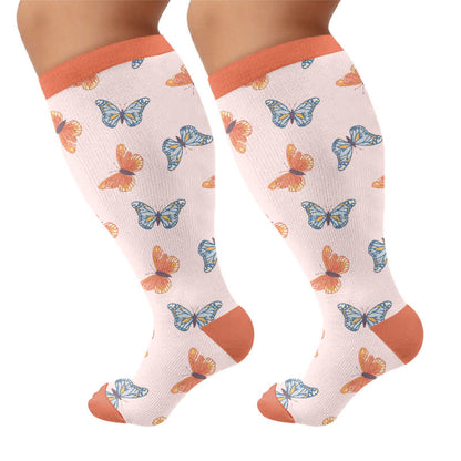 Chaussettes de compression papillon porte-bonheur fer à cheval grande taille - Rose - 4XL - image 7