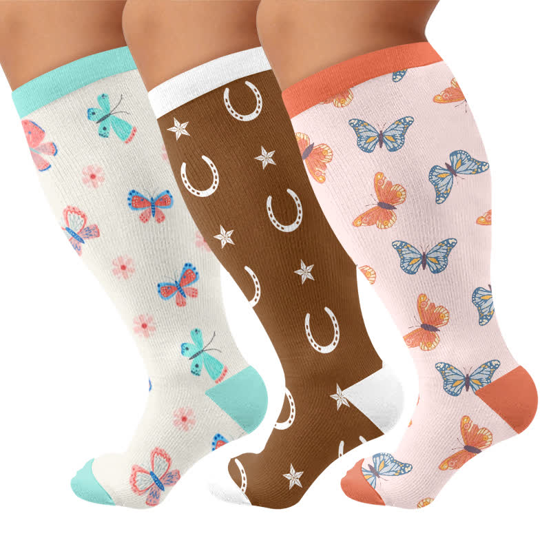 Chaussettes de compression papillon porte-bonheur fer à cheval grande taille - image 4