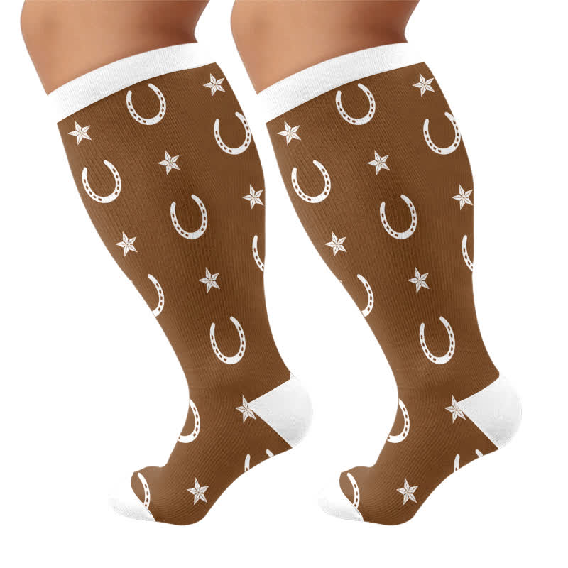 Chaussettes de compression papillon porte-bonheur fer à cheval grande taille - Brun - 4XL - image 5