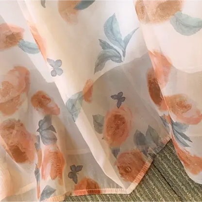 Robe d'été grande taille à col carré, manches bouffantes courtes et taille empire, imprimé floral - image 4