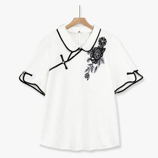 Ensembles d'été 2 pièces grande taille : haut à col mandarin et boutons brandebourg et jupe à imprimé floral - Blouse - 6XL - image 1
