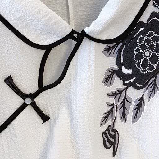 Ensembles d'été 2 pièces grande taille : haut à col mandarin et boutons brandebourg et jupe à imprimé floral - image 5