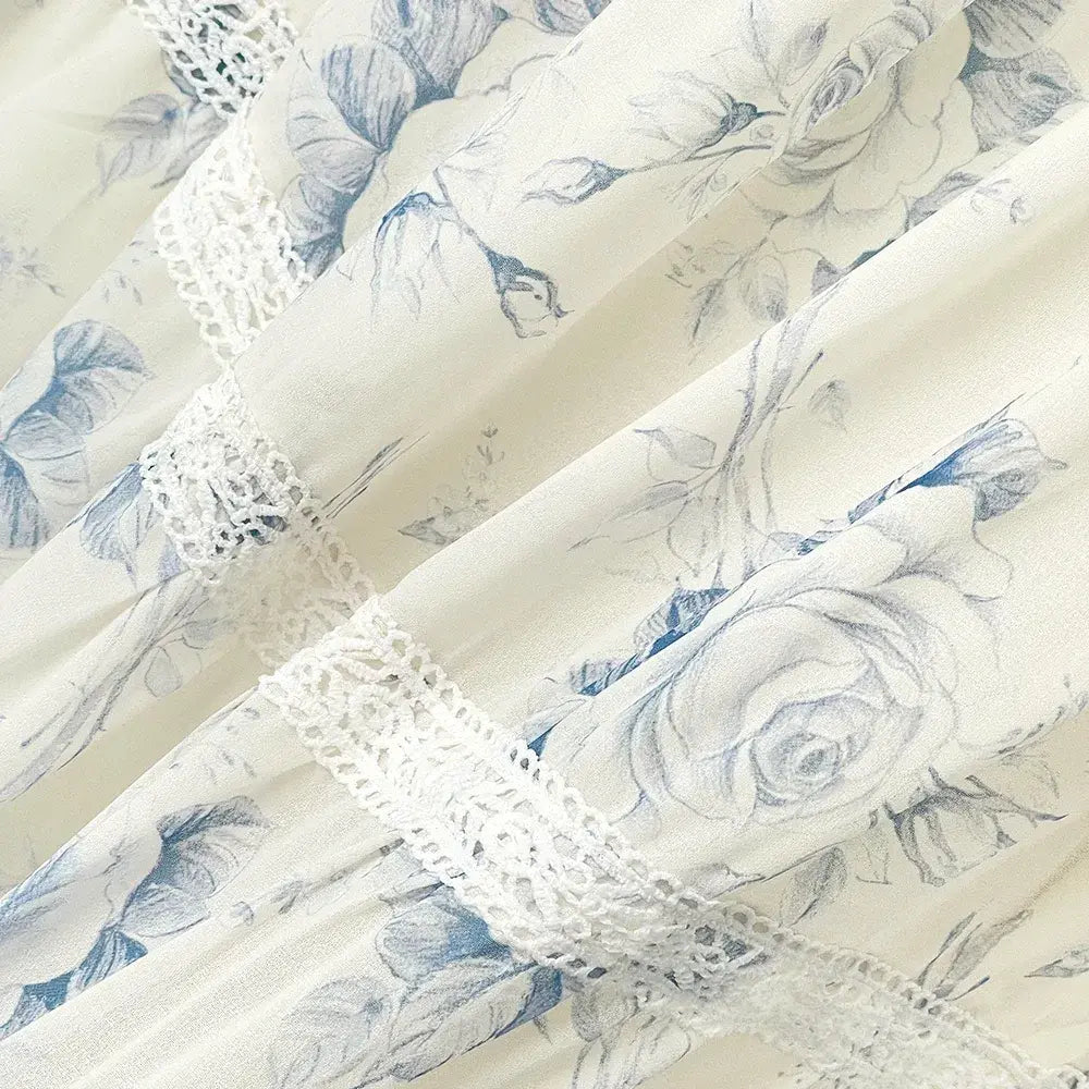 Robe d'été à col carré, manches bouffantes courtes et bordure en dentelle, à volants - image 4
