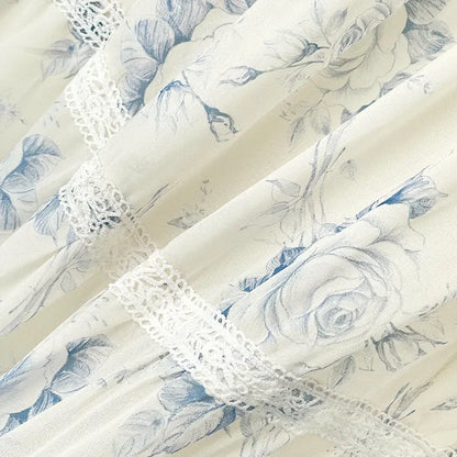 Robe d'été à col carré, manches bouffantes courtes et bordure en dentelle, à volants - image 4