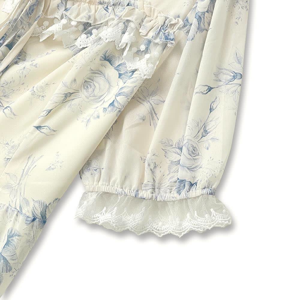 Robe d'été à col carré, manches bouffantes courtes et bordure en dentelle, à volants - image 3