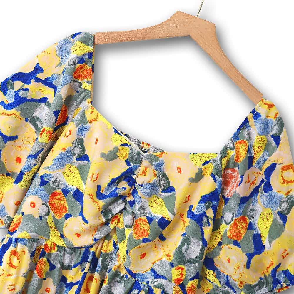 Robe d'été légère à manches bouffantes et imprimé floral, grande taille empire - image 1