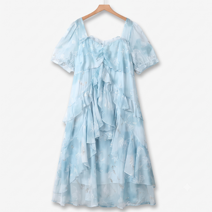 Robes d'été légères à manches courtes bouffantes grandes tailles - Bleu - 6XL - image 0