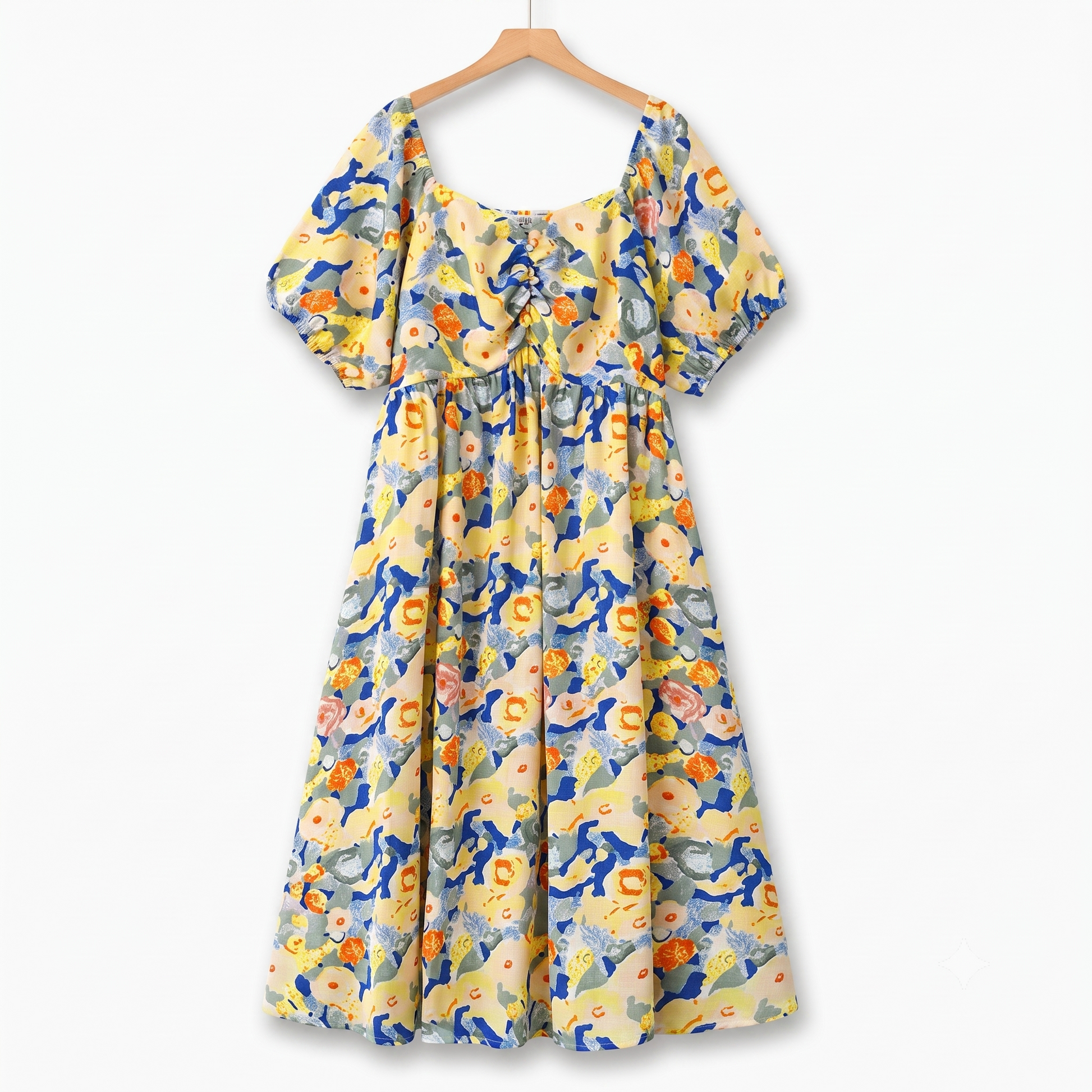 Robe d'été légère à manches bouffantes et imprimé floral, grande taille empire - Jaune - 6XL - image 0
