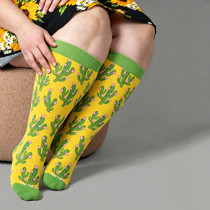 Chaussettes de compression Cactus Pop grandes tailles - Jaune - 4XL - image 1