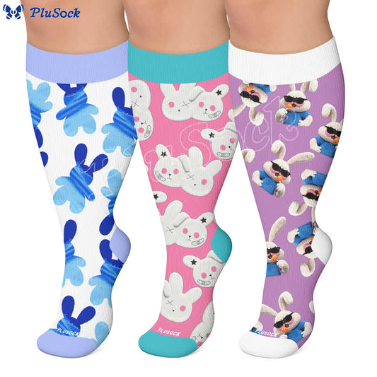 Chaussettes de compression patchwork lapin grande taille - image 0