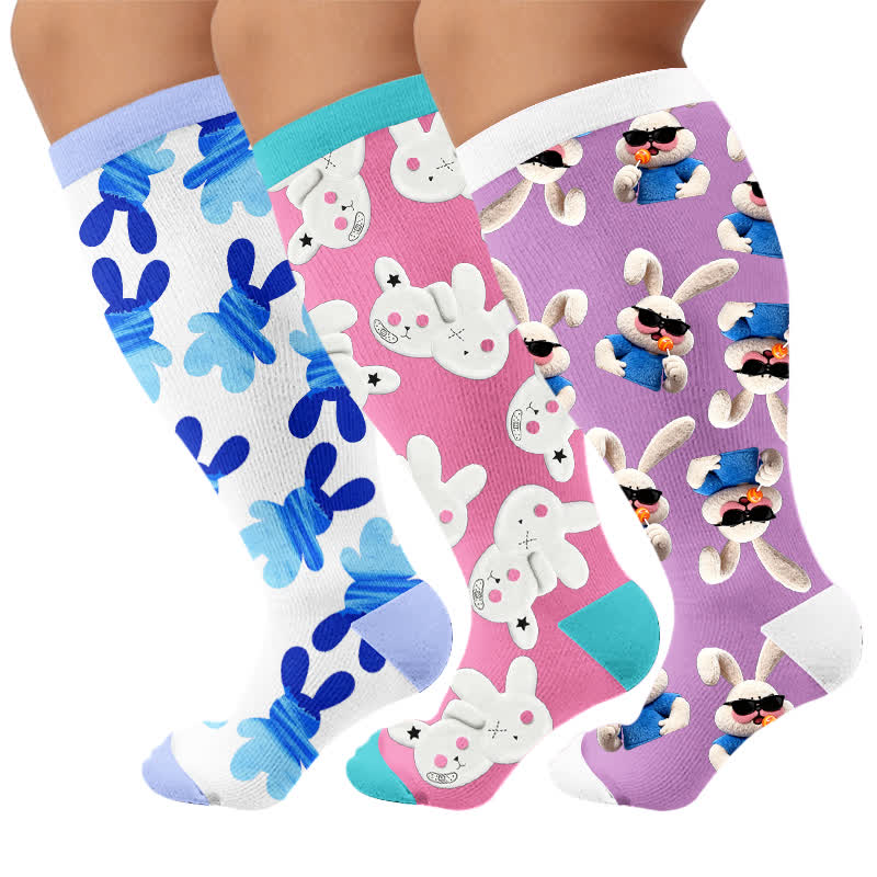 Chaussettes de compression patchwork lapin grande taille - image 7