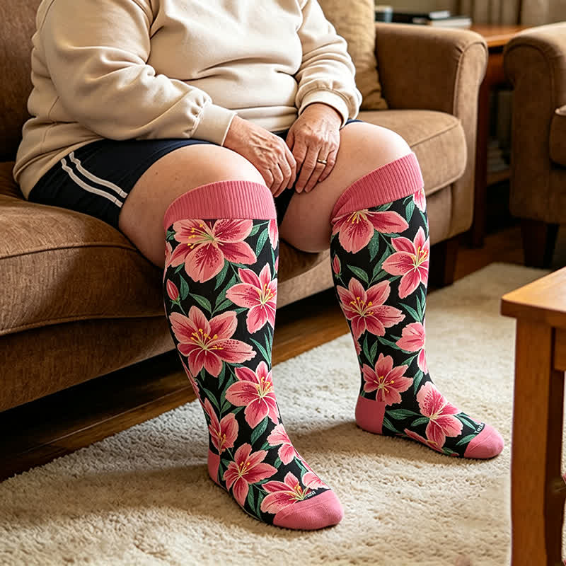 Chaussettes de compression Fuchsia Garden grandes tailles - Rouge - 4XL - image 1