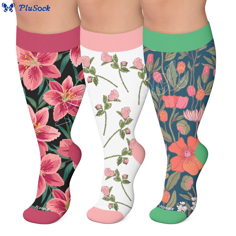 Chaussettes de compression Fuchsia Garden grandes tailles - image 0
