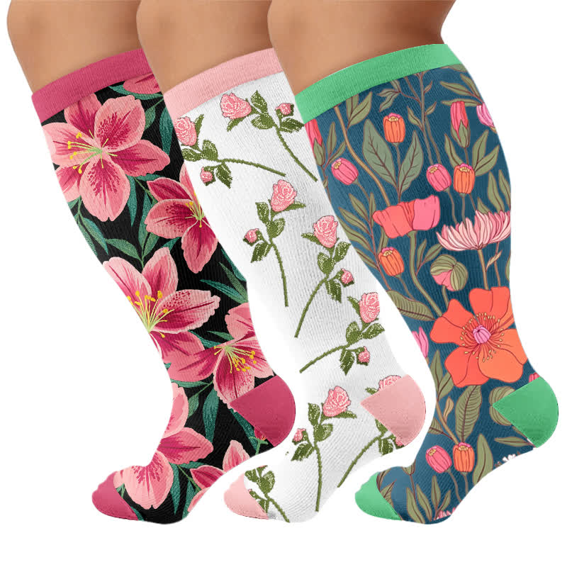 Chaussettes de compression Fuchsia Garden grandes tailles - image 7