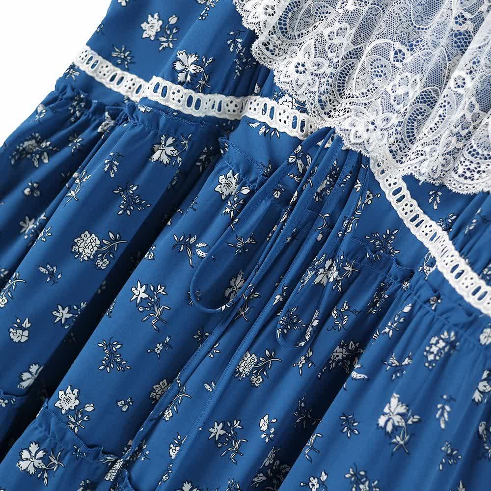 Robe midi d'été grande taille à manches papillon en dentelle et imprimé floral discret - image 3