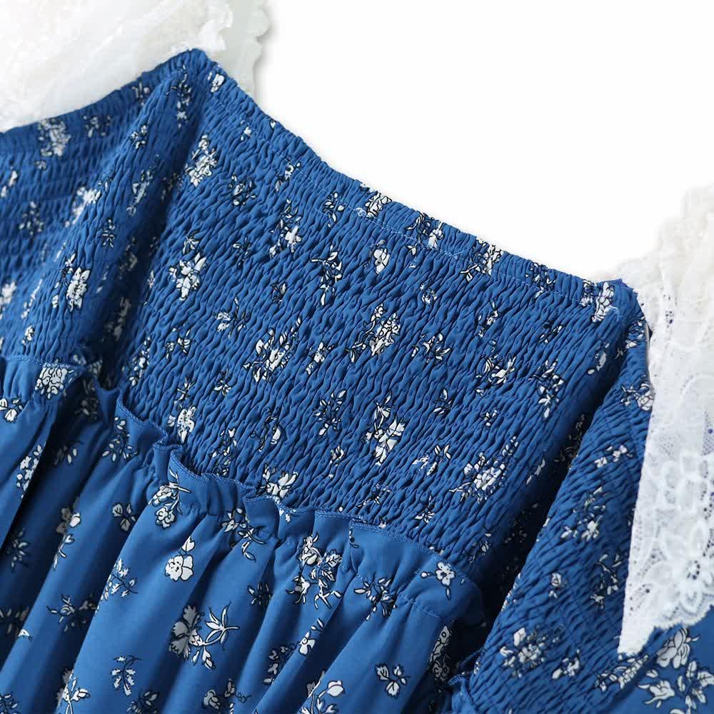 Robe midi d'été grande taille à manches papillon en dentelle et imprimé floral discret - image 2