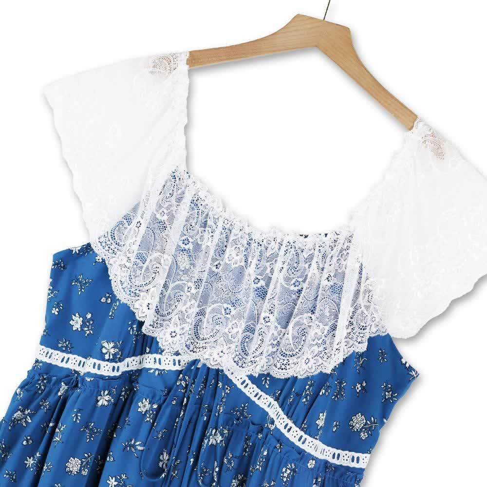 Robe midi d'été grande taille à manches papillon en dentelle et imprimé floral discret - image 1