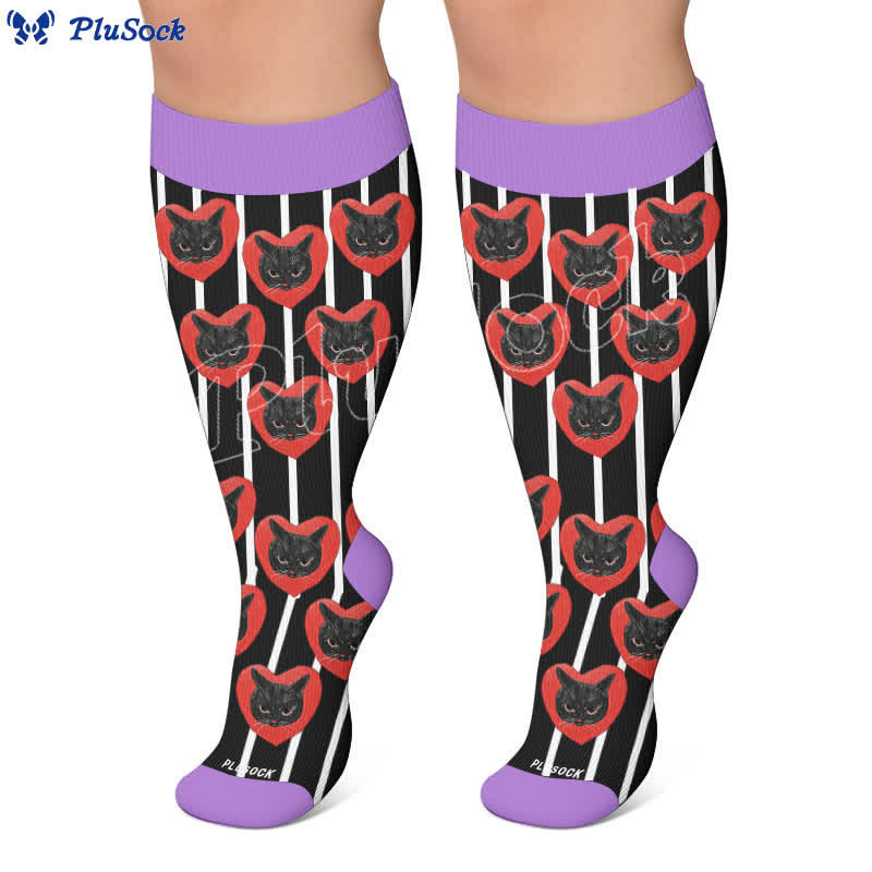Chaussettes de compression grandes tailles à rayures en forme de cœur et de chat - image 4