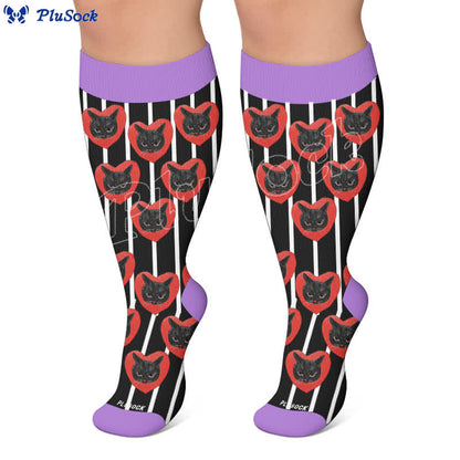Chaussettes de compression grandes tailles à rayures en forme de cœur et de chat - image 4