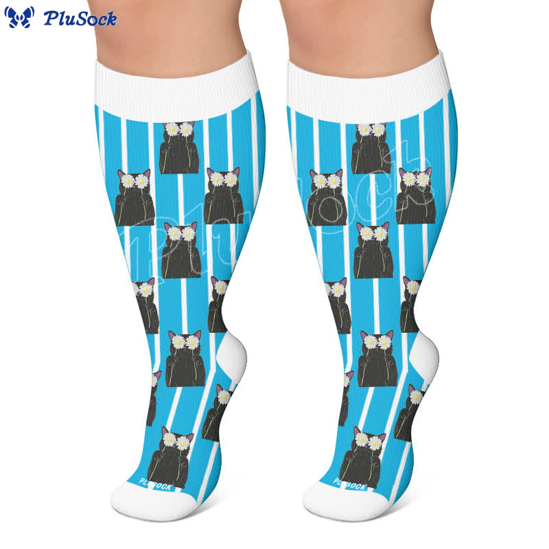 Chaussettes de compression grandes tailles à rayures en forme de cœur et de chat - image 5