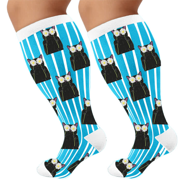 Chaussettes de compression grandes tailles à rayures en forme de cœur et de chat - image 9