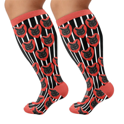 Chaussettes de compression grandes tailles à rayures en forme de cœur et de chat - image 8