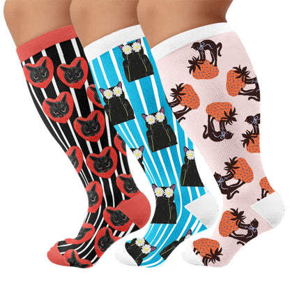 Chaussettes de compression grandes tailles à rayures en forme de cœur et de chat - image 7